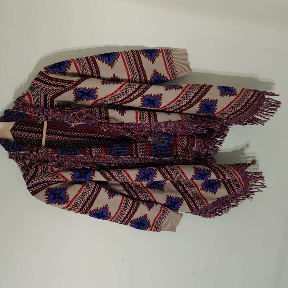 Kersh Aztec print open front cardigan with tassels size XS